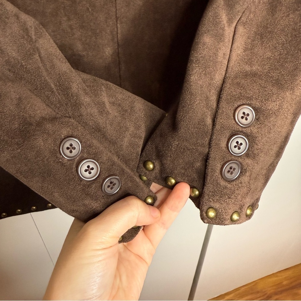 Blank NYC X Nuuly Studded Vegan Suede Blazer Chocolate Brown XS - Picture 8 of 11